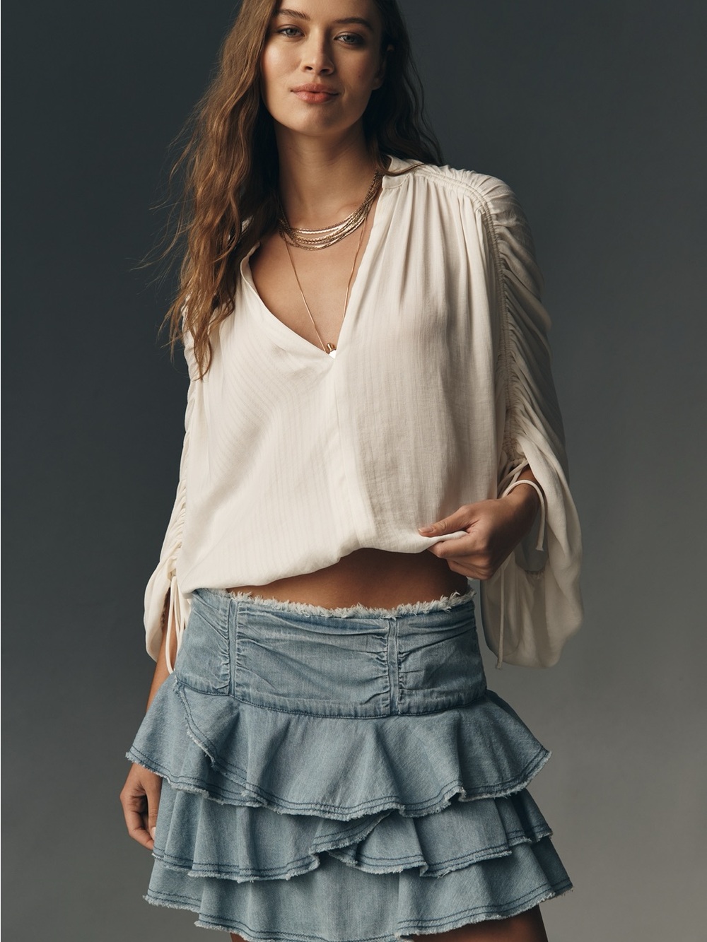 Brand New BY ANTHROPOLOGIE RUFFLED DENIM MINI SKIRT